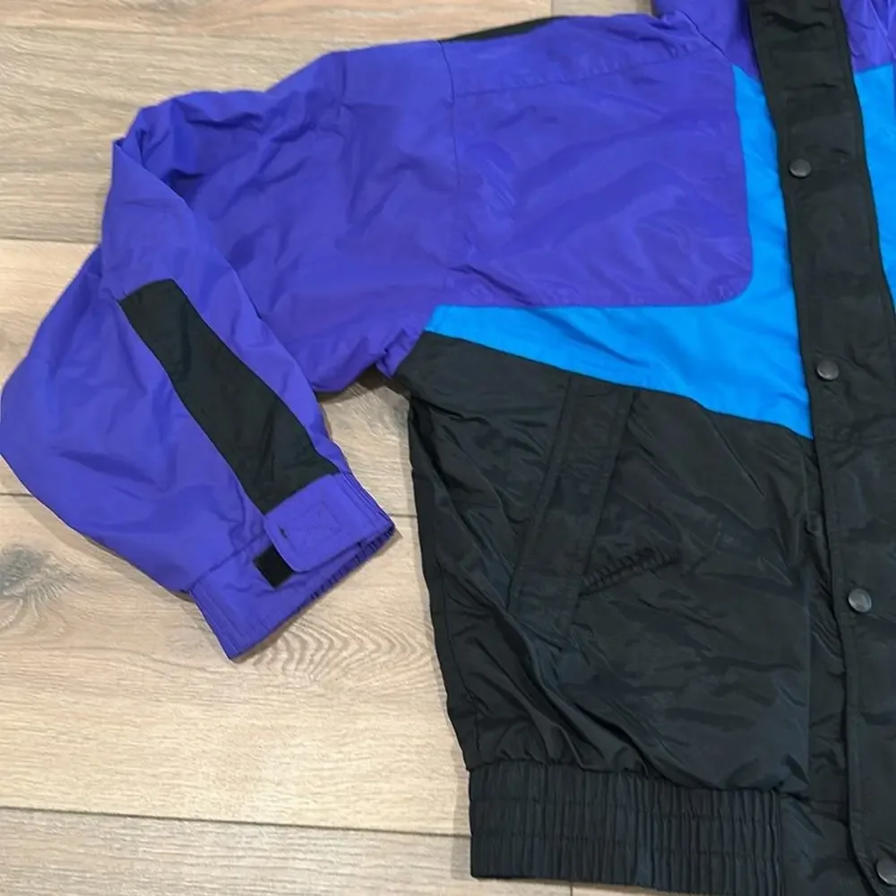 SPORTS AFIELD 90's Black Purple Blue Nylon Shell Zip-Up Jacket Size Medium